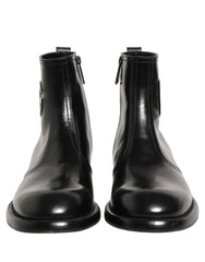 Dolce & Gabbana Black Leather Embossed Logo Ankle Boots Shoes - EU44/US11