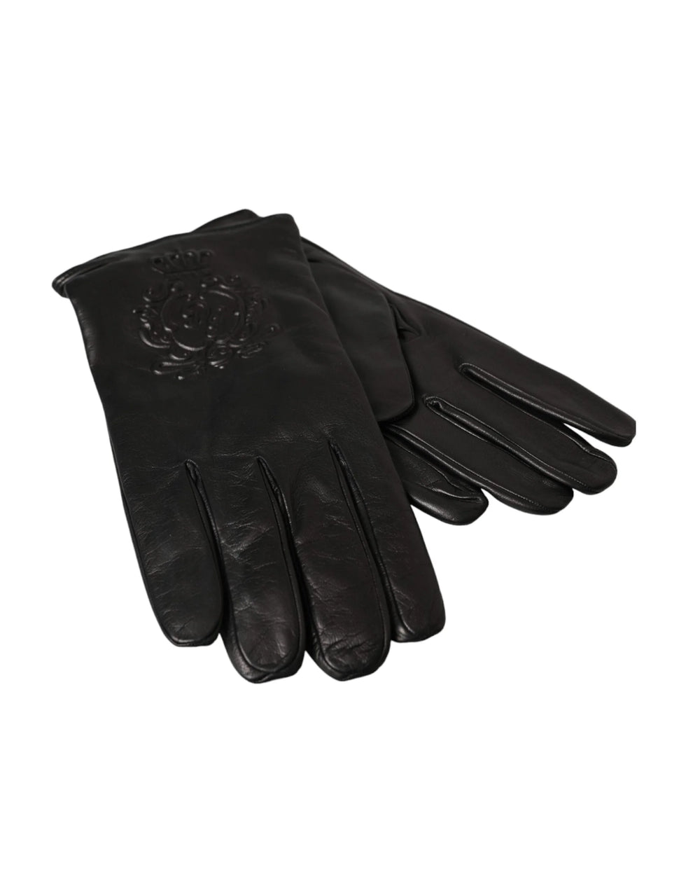 Dolce & Gabbana Black Leather Embossed Logo Short Hands Gloves - Gloves & Mittens