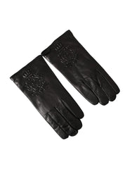 Dolce & Gabbana Black Leather Embossed Logo Short Hands Gloves - Gloves & Mittens