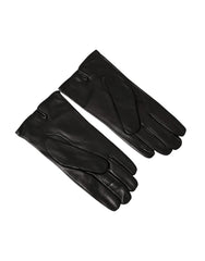 Dolce & Gabbana Black Leather Embossed Logo Short Hands Gloves - Gloves & Mittens