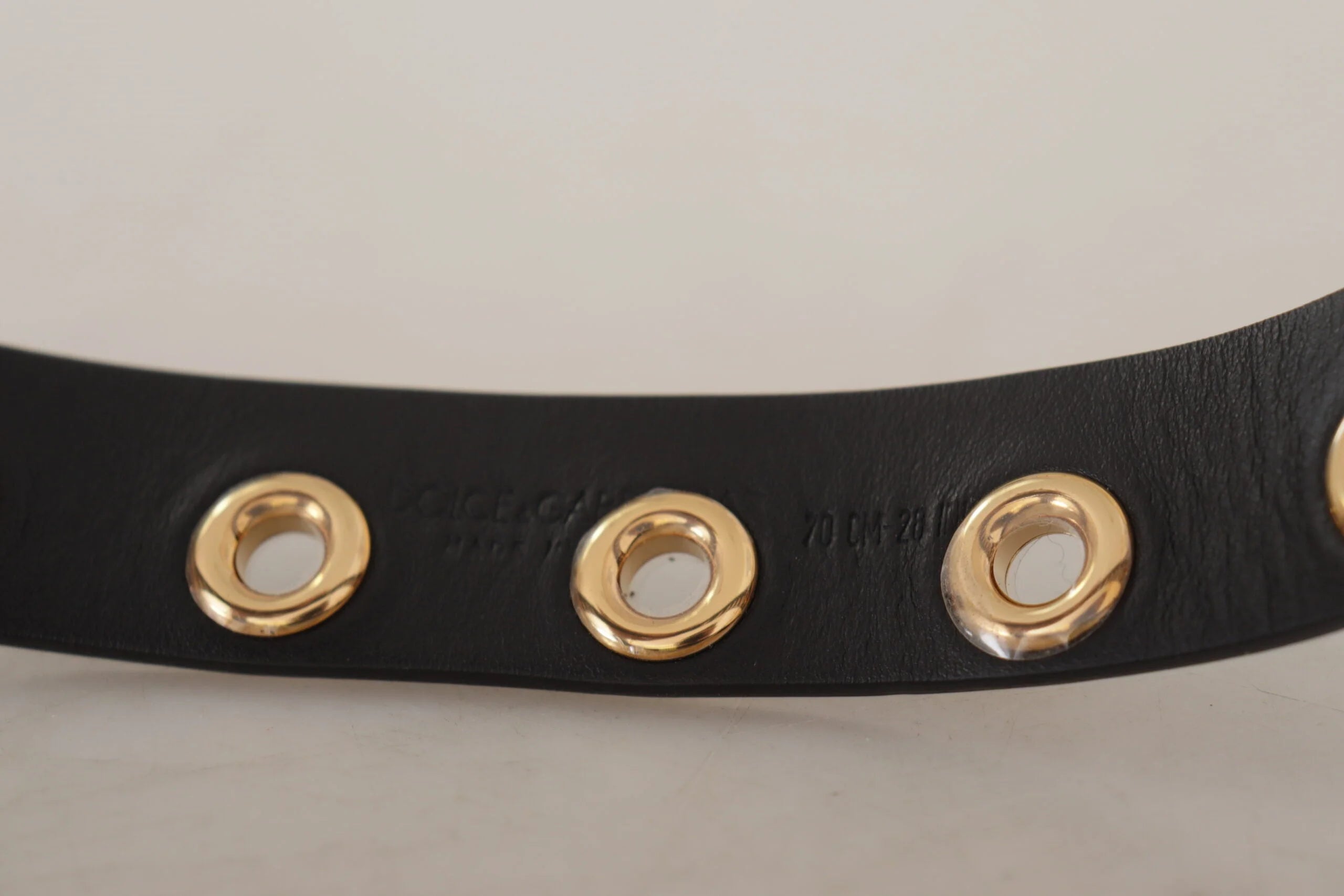 Dolce & Gabbana Black Leather Eyelet Silver Tone Metal Buckle Belt - 70 cm / 28 Inches - Belts