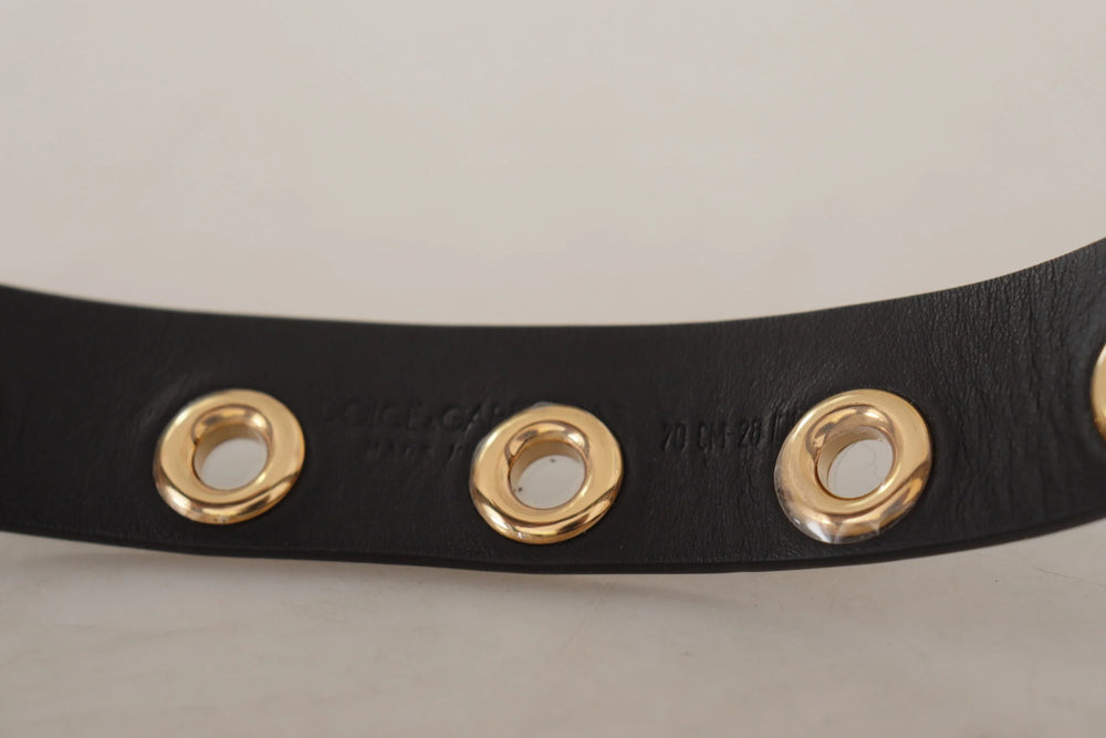 Dolce & Gabbana Black Leather Eyelet Silver Tone Metal Buckle Belt - 70 cm / 28 Inches - Belts
