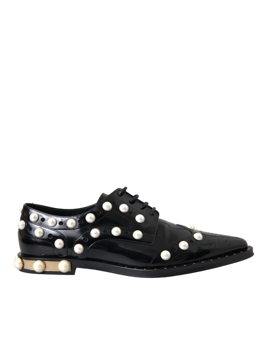 Dolce & Gabbana Černé kožené brogues s imitací perel - EU38/US7.5