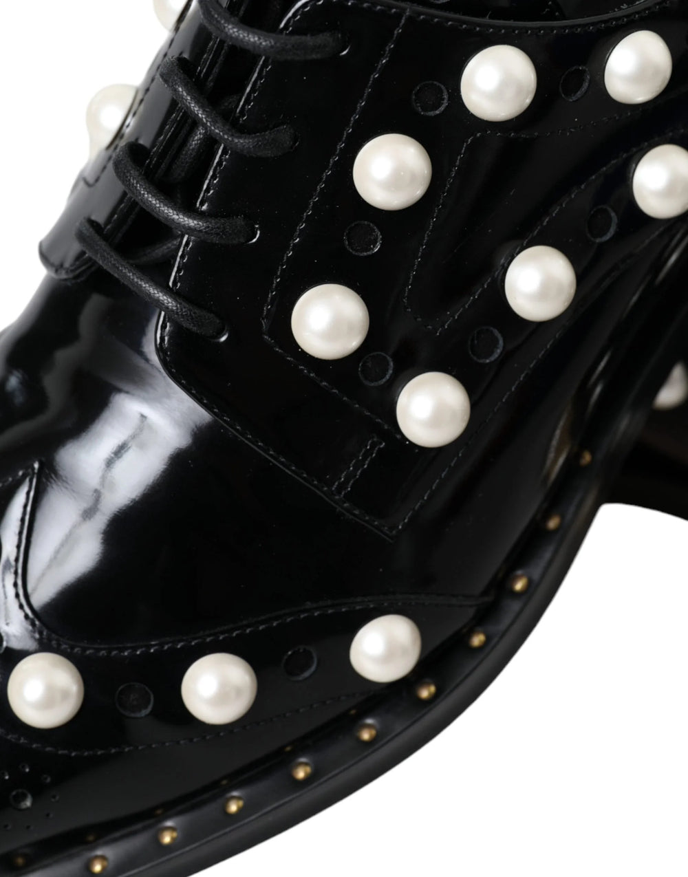 Dolce & Gabbana Černé kožené brogues s imitací perel - EU38/US7.5