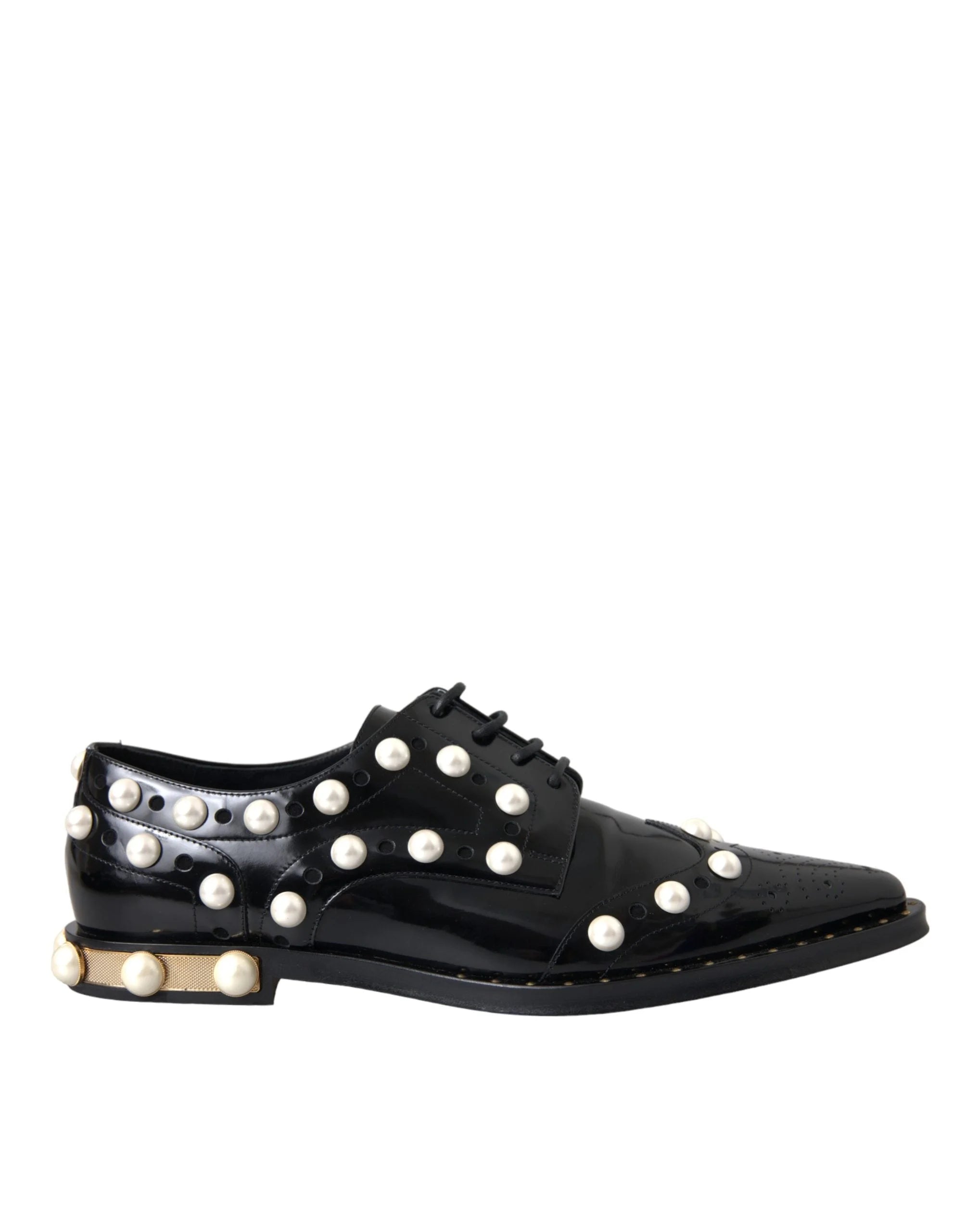 Dolce & Gabbana Černé kožené brogues s imitací perel - EU38/US7.5