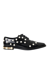 Dolce & Gabbana Černé kožené brogues s imitací perel - EU38/US7.5