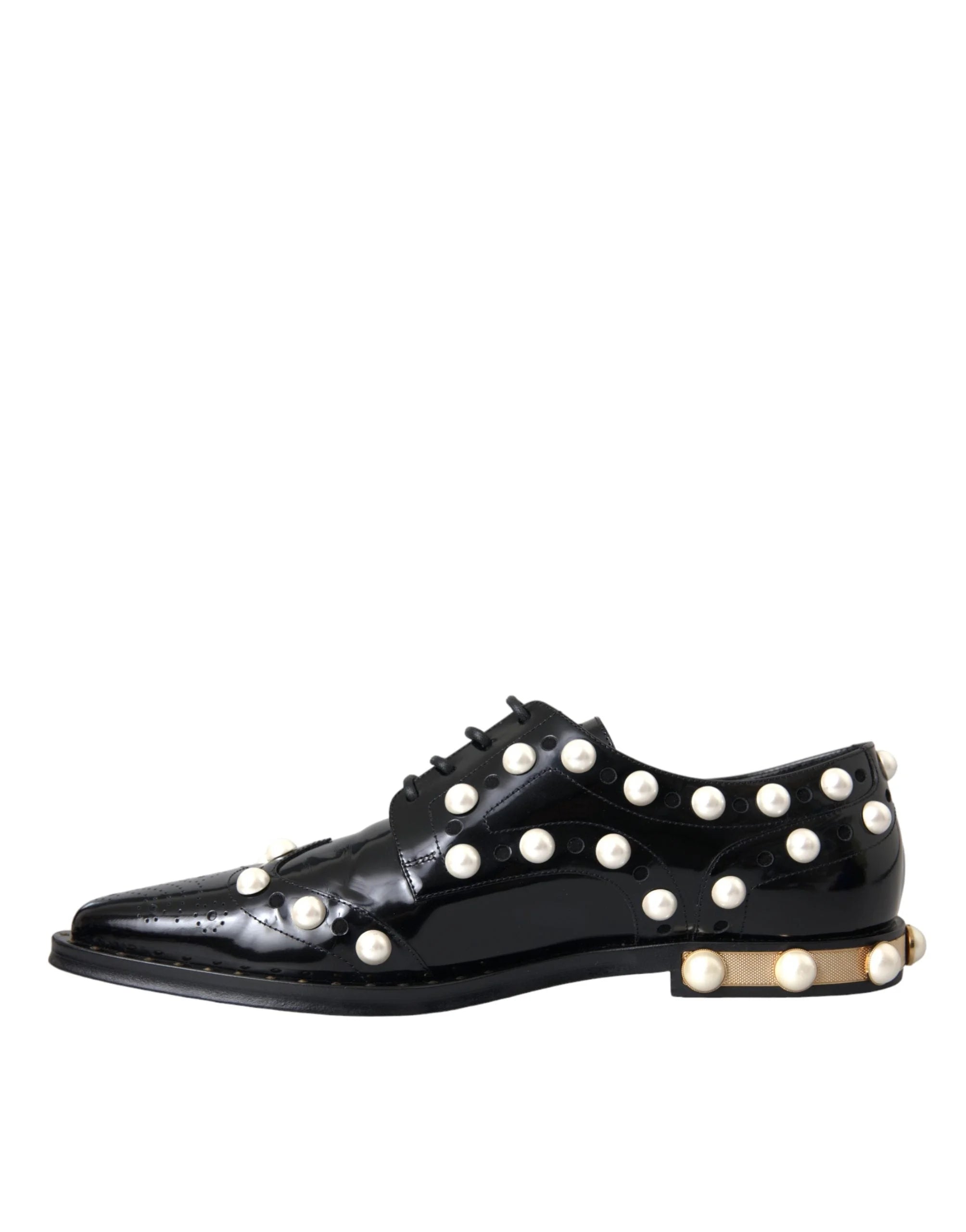 Dolce & Gabbana Černé kožené brogues s imitací perel - EU38/US7.5