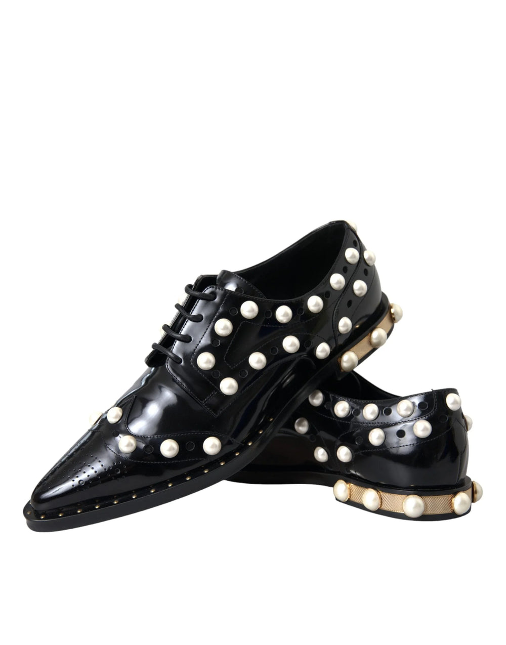 Dolce & Gabbana Černé kožené brogues s imitací perel - EU38/US7.5