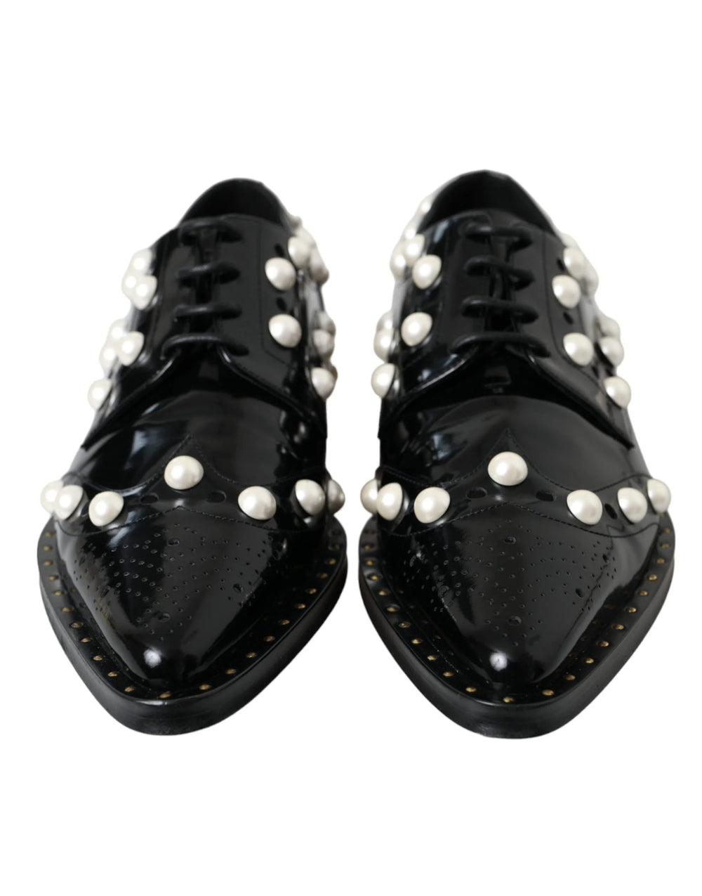 Dolce & Gabbana Černé kožené brogues s imitací perel - EU38/US7.5