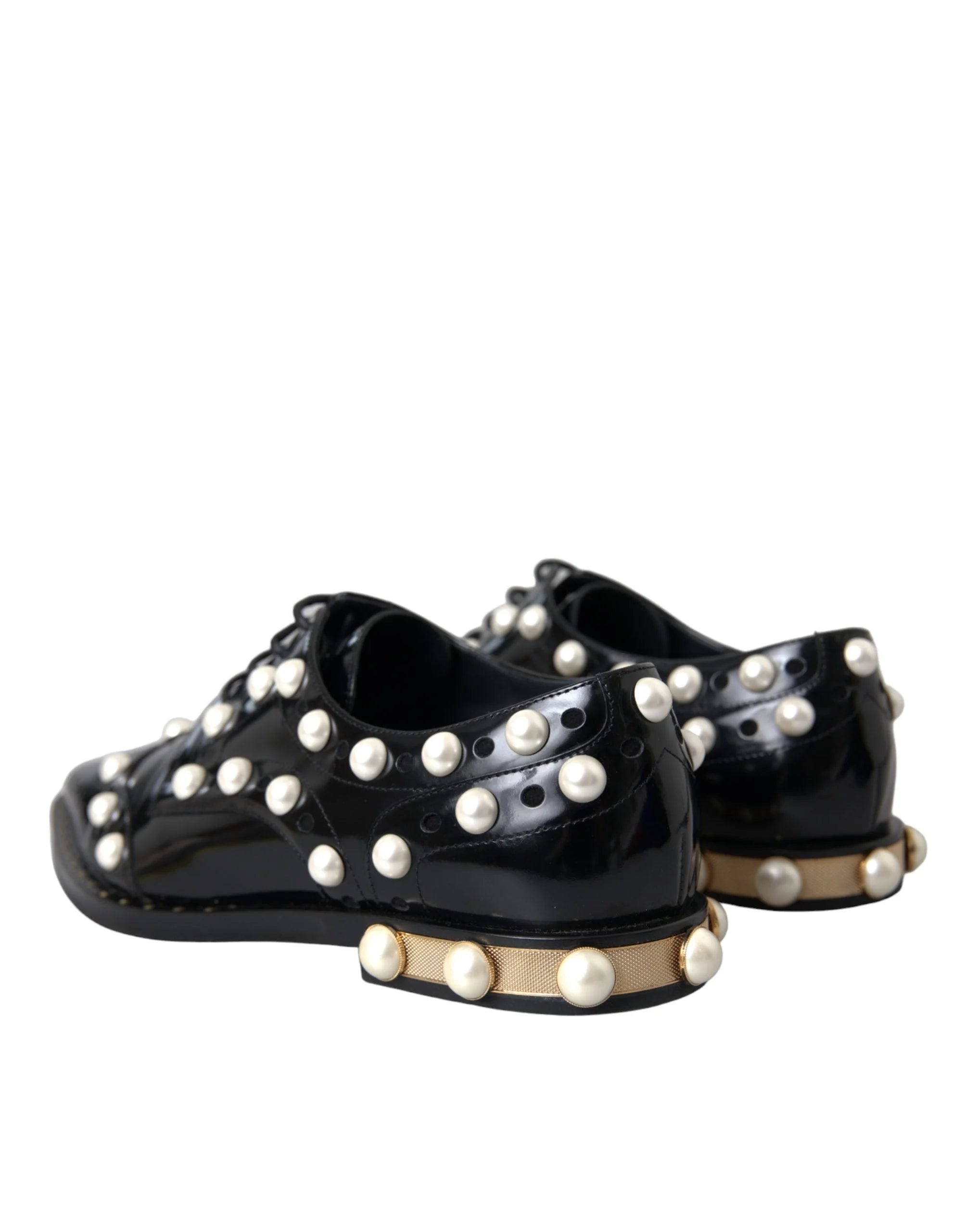 Dolce & Gabbana Černé kožené brogues s imitací perel - EU38/US7.5