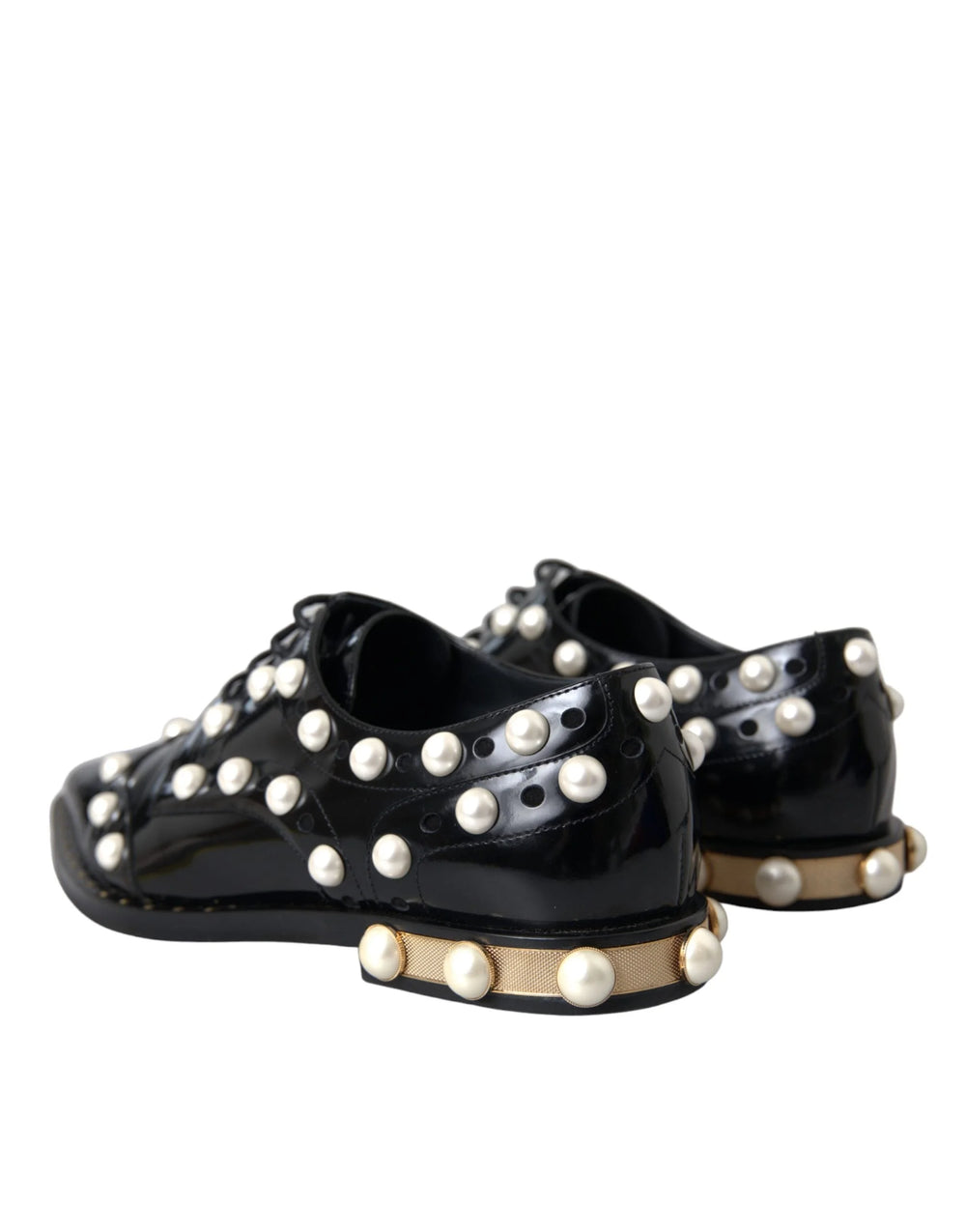 Dolce & Gabbana Černé kožené brogues s imitací perel - EU38/US7.5