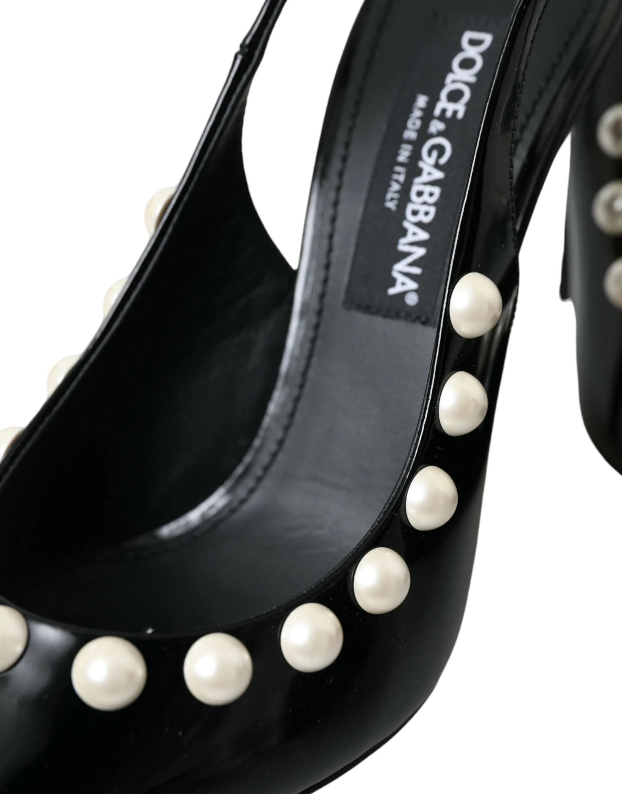 Dolce & Gabbana Black Leather Faux Pearl Heel Slingback Shoes - EU40/US9.5 - Heels