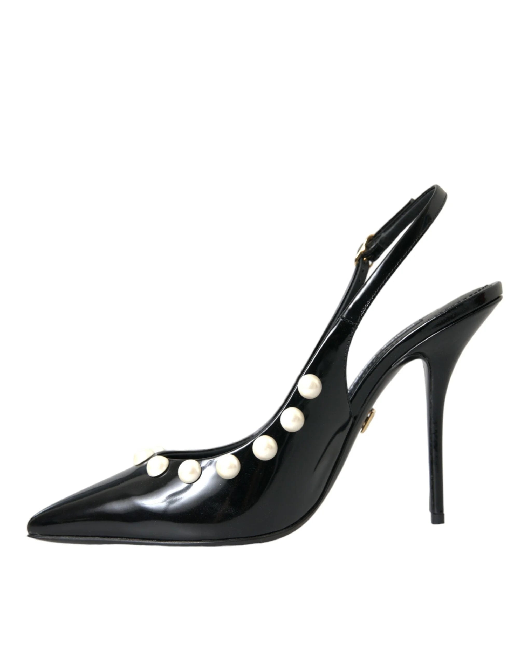 Dolce & Gabbana Black Leather Faux Pearl Heel Slingback Shoes - EU40/US9.5 - Heels