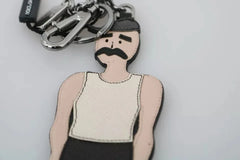 Dolce & Gabbana Black Leather Fisherman Logo Badge Keyring Keychain - Keychains