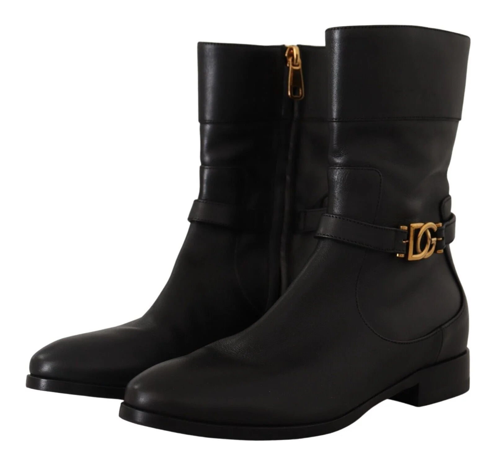 Dolce & Gabbana Black Leather Flats Logo Short Boots Shoes - EU36/US5.5
