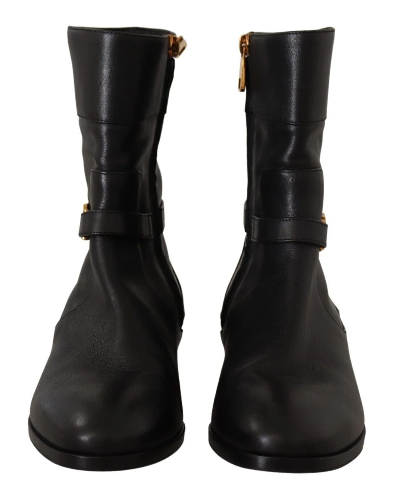 Dolce & Gabbana Black Leather Flats Logo Short Boots Shoes - EU36/US5.5