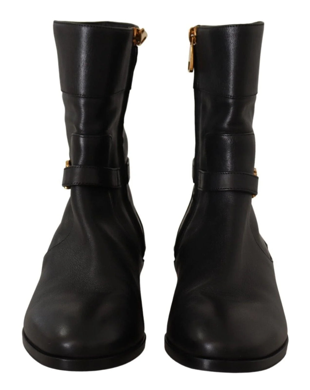 Dolce & Gabbana Black Leather Flats Logo Short Boots Shoes - EU36/US5.5