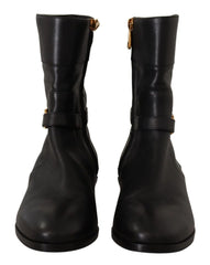 Dolce & Gabbana Black Leather Flats Logo Short Boots Shoes - EU36/US5.5