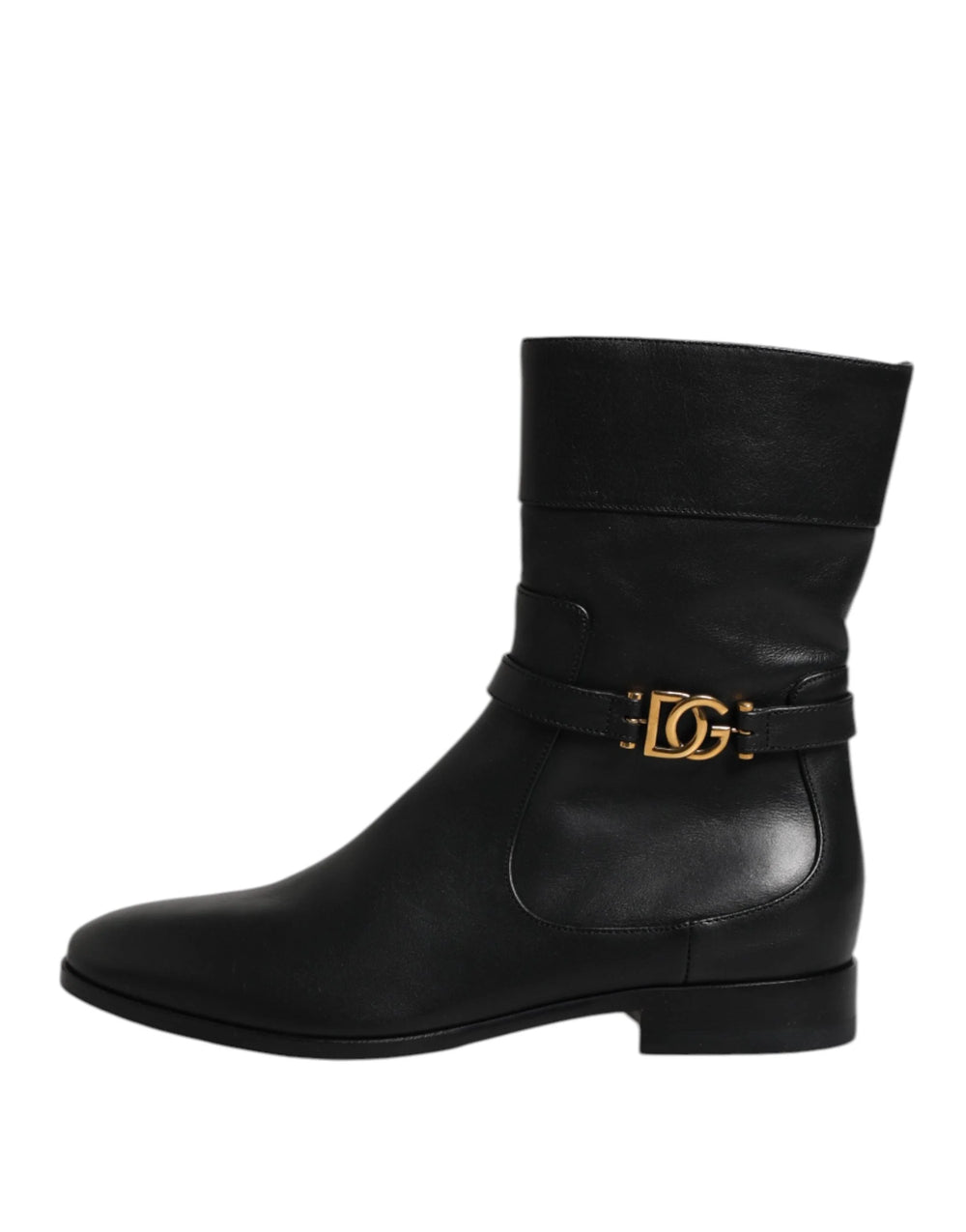 Dolce & Gabbana Black Leather Flats Logo Short Boots Shoes - EU37.5/US7 - Boots