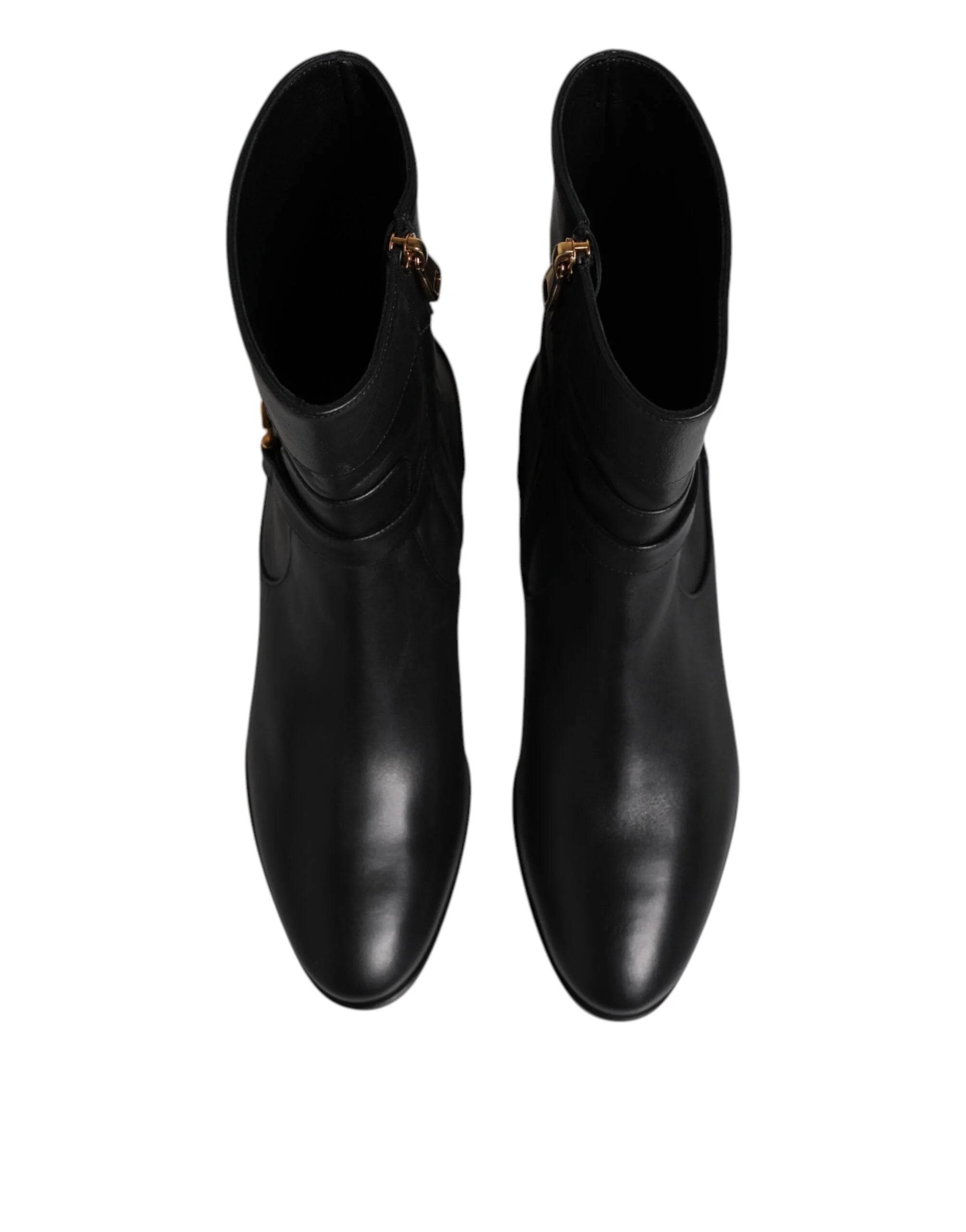 Dolce & Gabbana Black Leather Flats Logo Short Boots Shoes - EU37.5/US7 - Boots