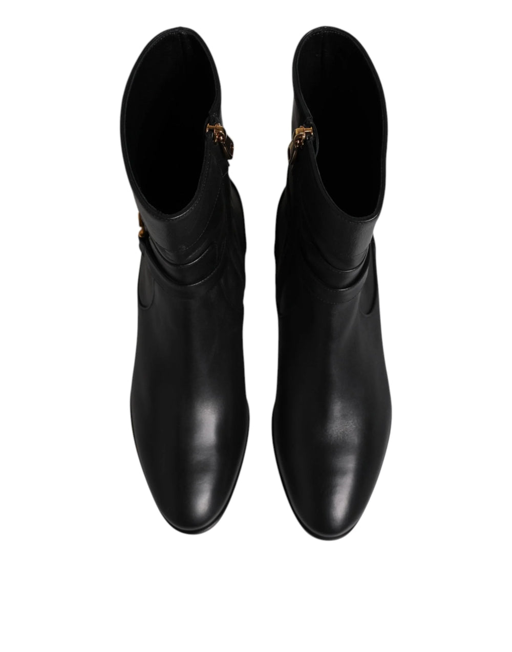 Dolce & Gabbana Black Leather Flats Logo Short Boots Shoes - EU37.5/US7 - Boots