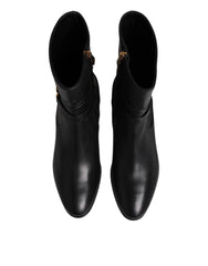 Dolce & Gabbana Black Leather Flats Logo Short Boots Shoes - EU37.5/US7 - Boots