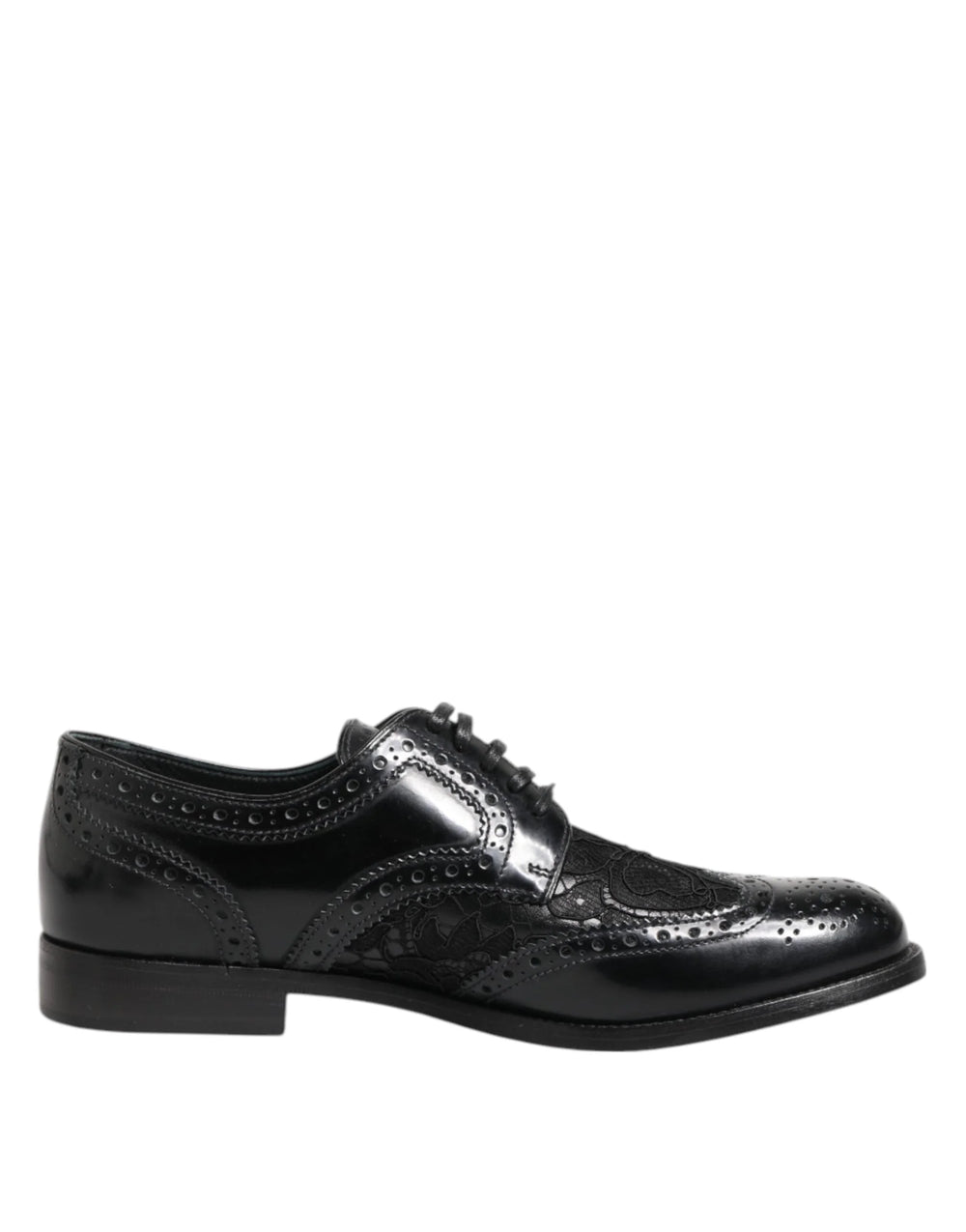 Dolce & Gabbana Black Leather Floral Lace Dress Formal Shoes - Shoes