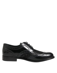 Dolce & Gabbana Black Leather Floral Lace Dress Formal Shoes - Shoes
