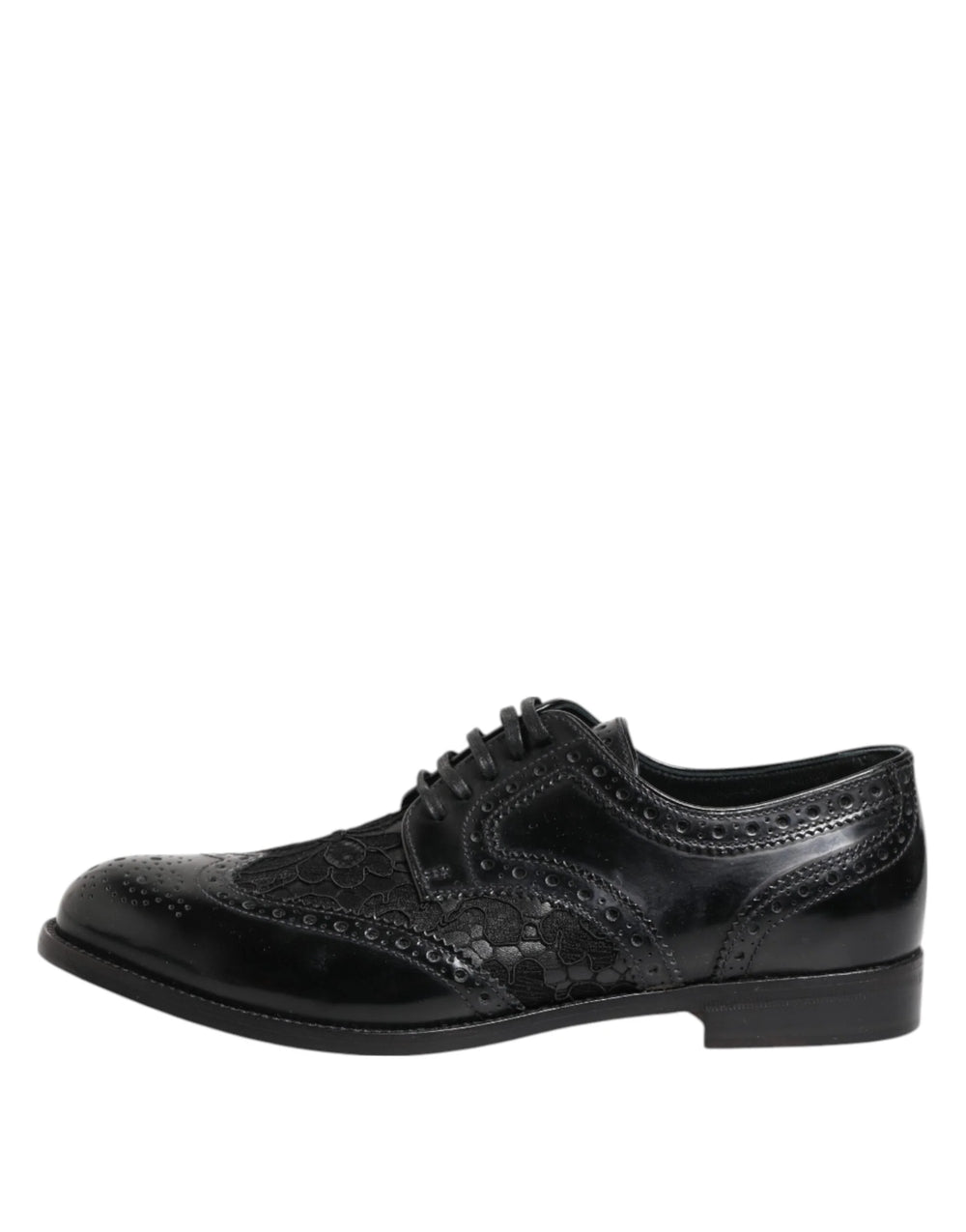 Dolce & Gabbana Black Leather Floral Lace Dress Formal Shoes - Shoes