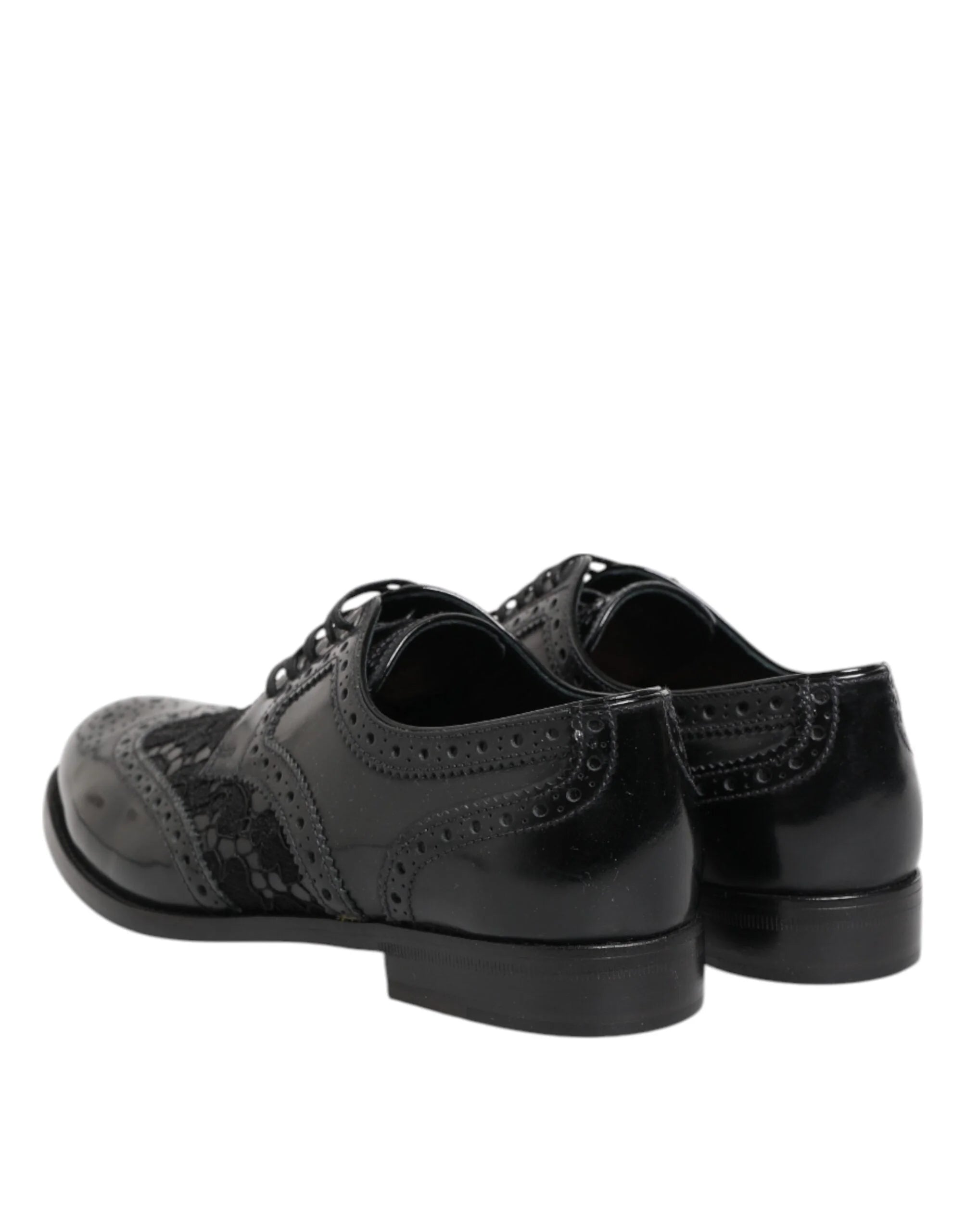 Dolce & Gabbana Black Leather Floral Lace Dress Formal Shoes - Shoes