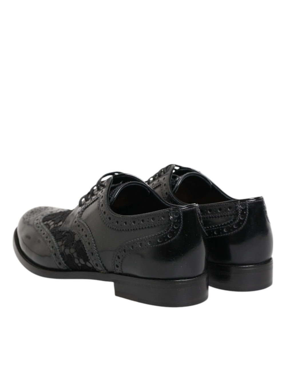 Dolce & Gabbana Black Leather Floral Lace Dress Formal Shoes - Shoes