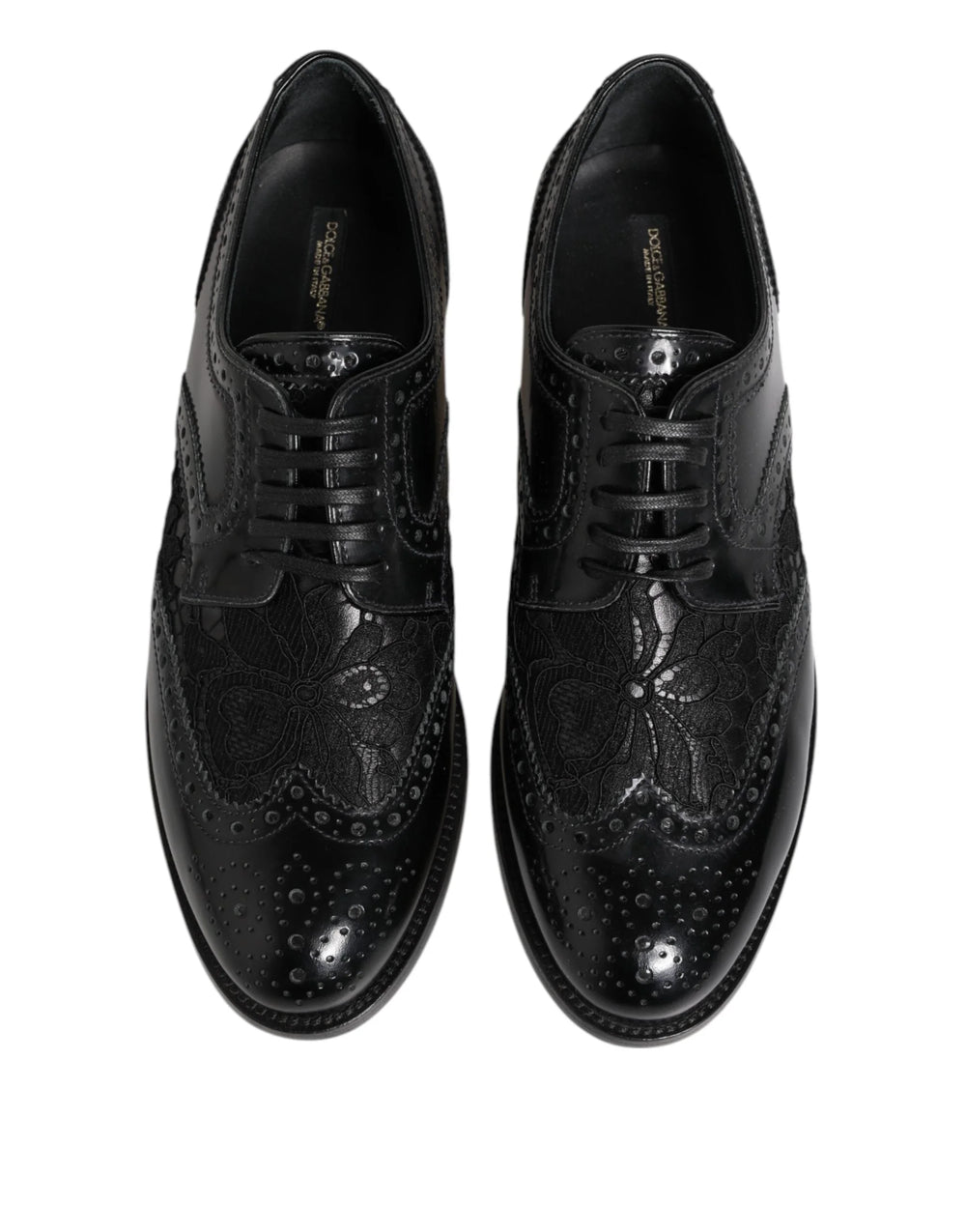 Dolce & Gabbana Black Leather Floral Lace Dress Formal Shoes - EU38/US7.5 - Shoes