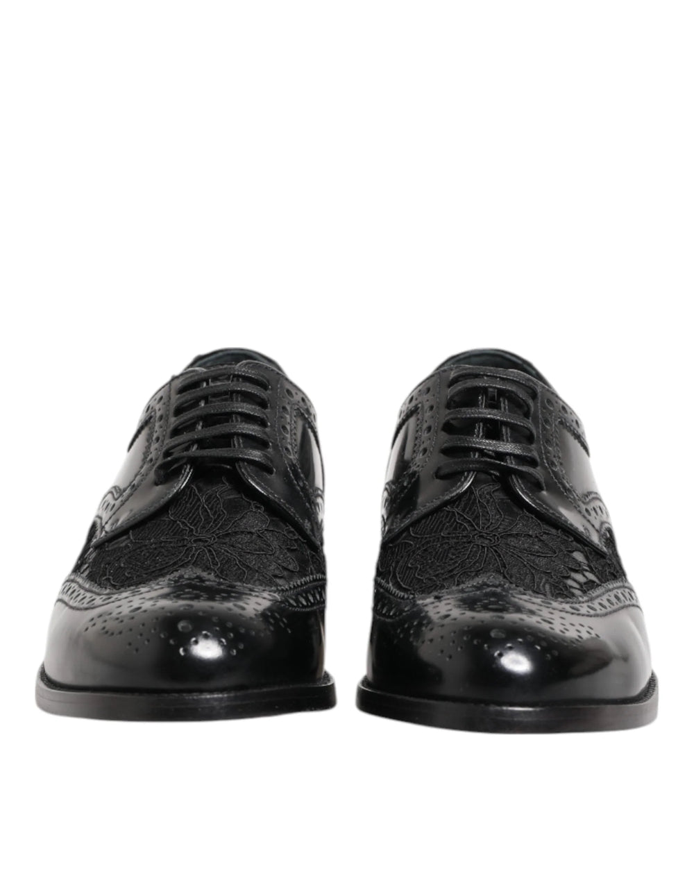 Dolce & Gabbana Black Leather Floral Lace Dress Formal Shoes - Shoes