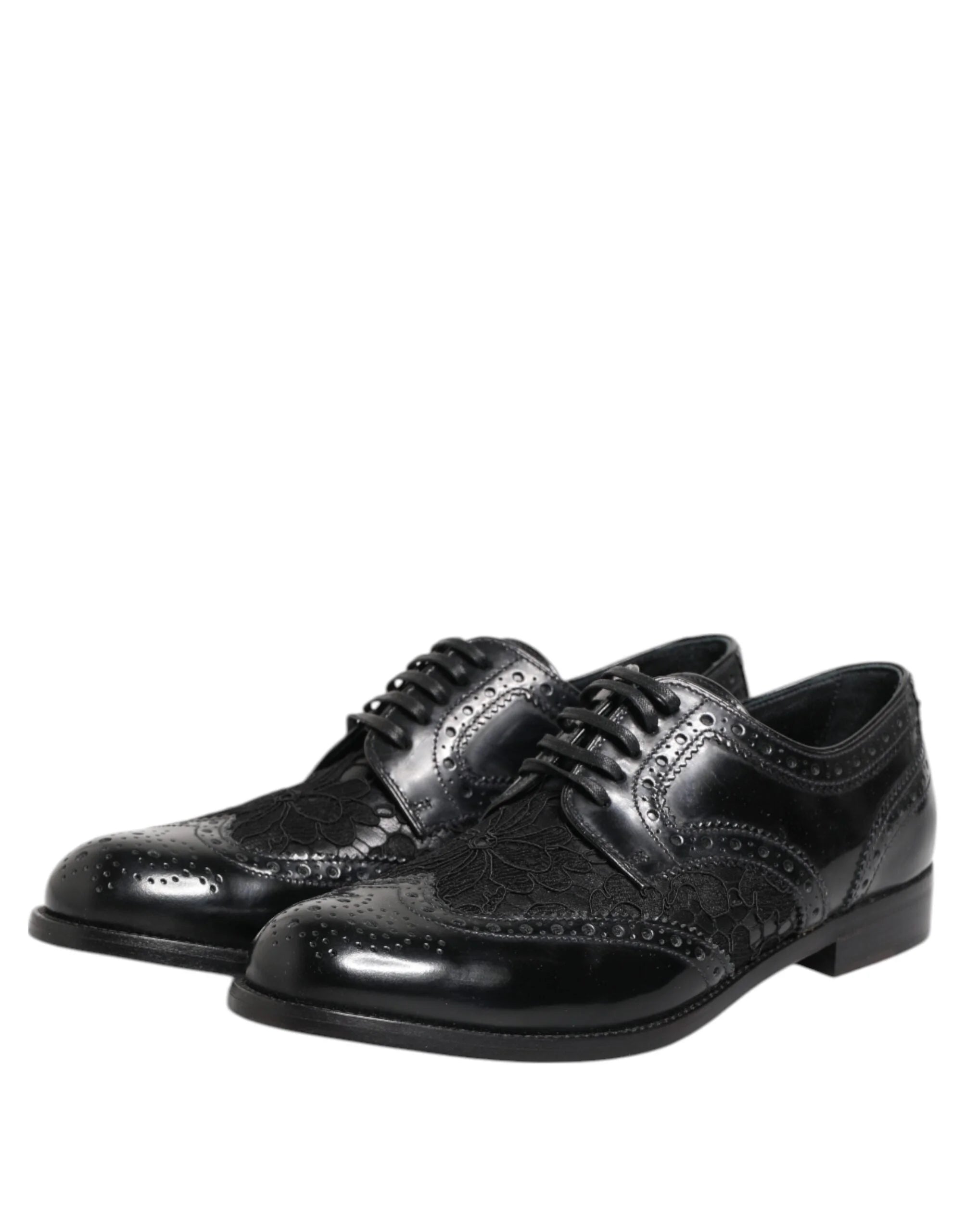 Dolce & Gabbana Black Leather Floral Lace Dress Formal Shoes - EU38/US7.5 - Shoes