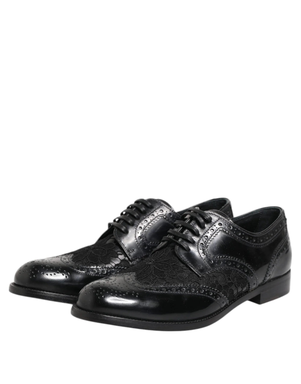 Dolce & Gabbana Black Leather Floral Lace Dress Formal Shoes - EU38/US7.5 - Shoes