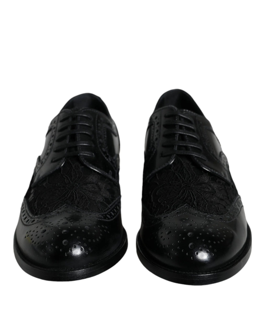 Dolce & Gabbana Black Leather Floral Lace Dress Formal Shoes - Flats