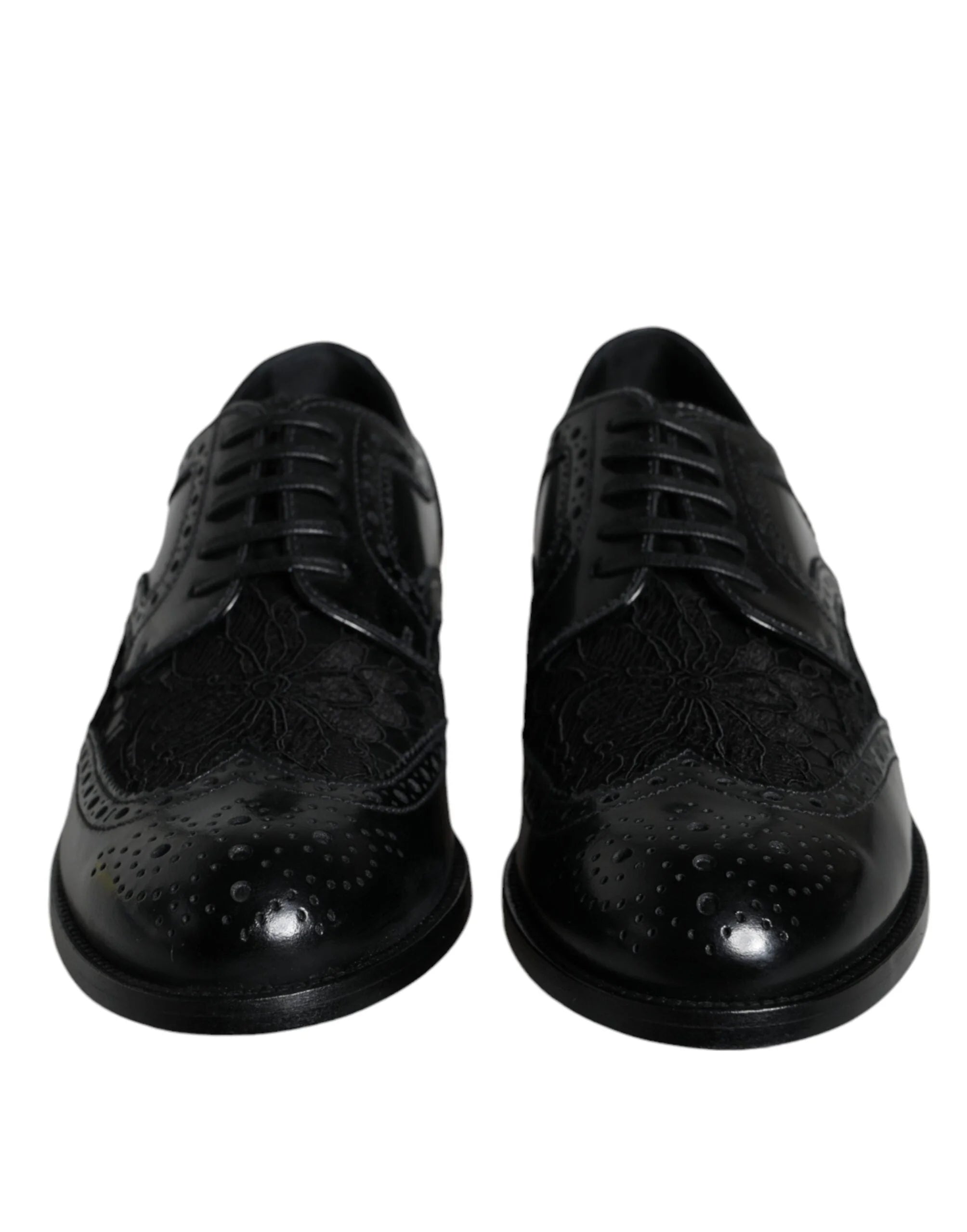 Dolce & Gabbana Black Leather Floral Lace Dress Formal Shoes - Flats