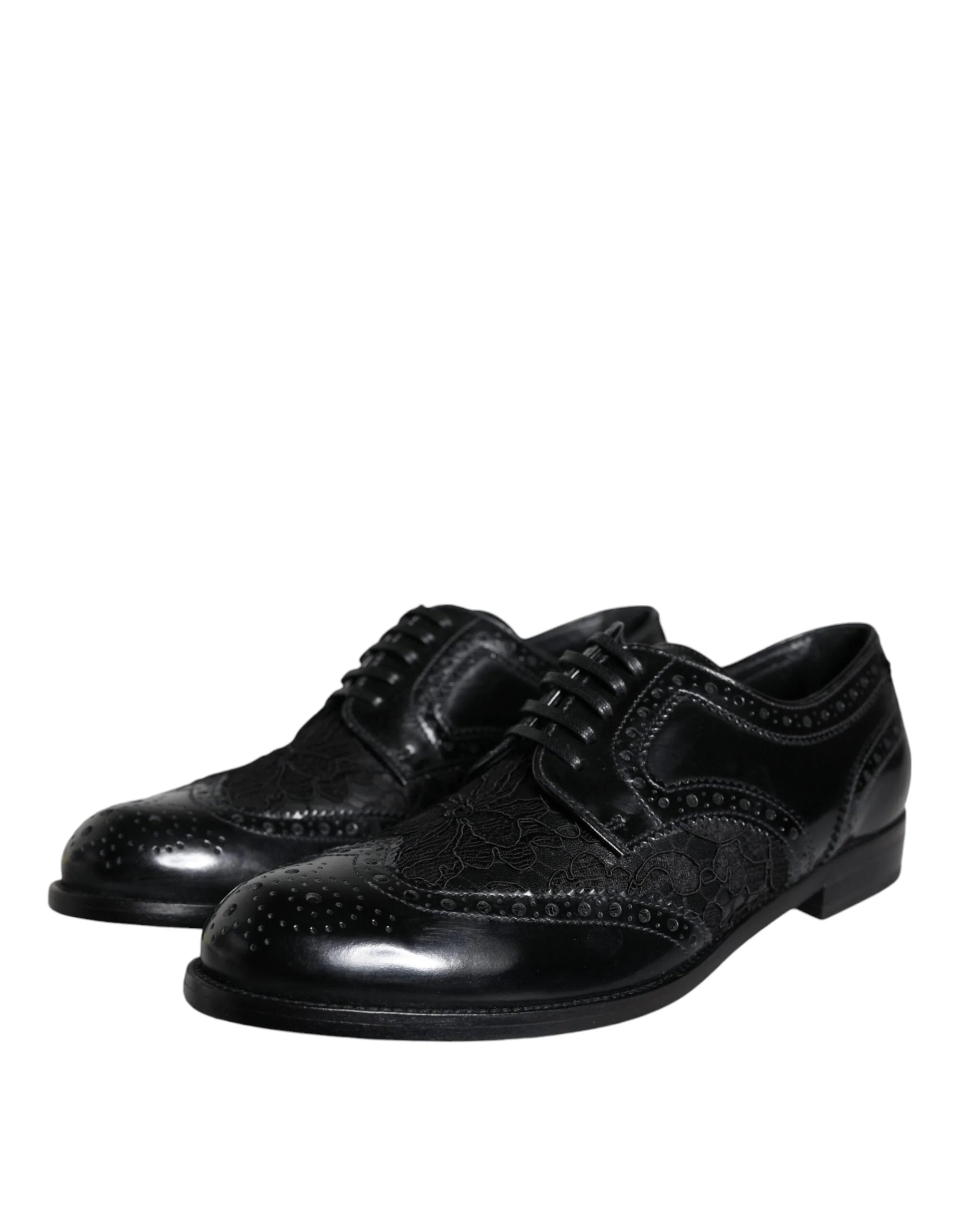 Dolce & Gabbana Black Leather Floral Lace Dress Formal Shoes - Flats