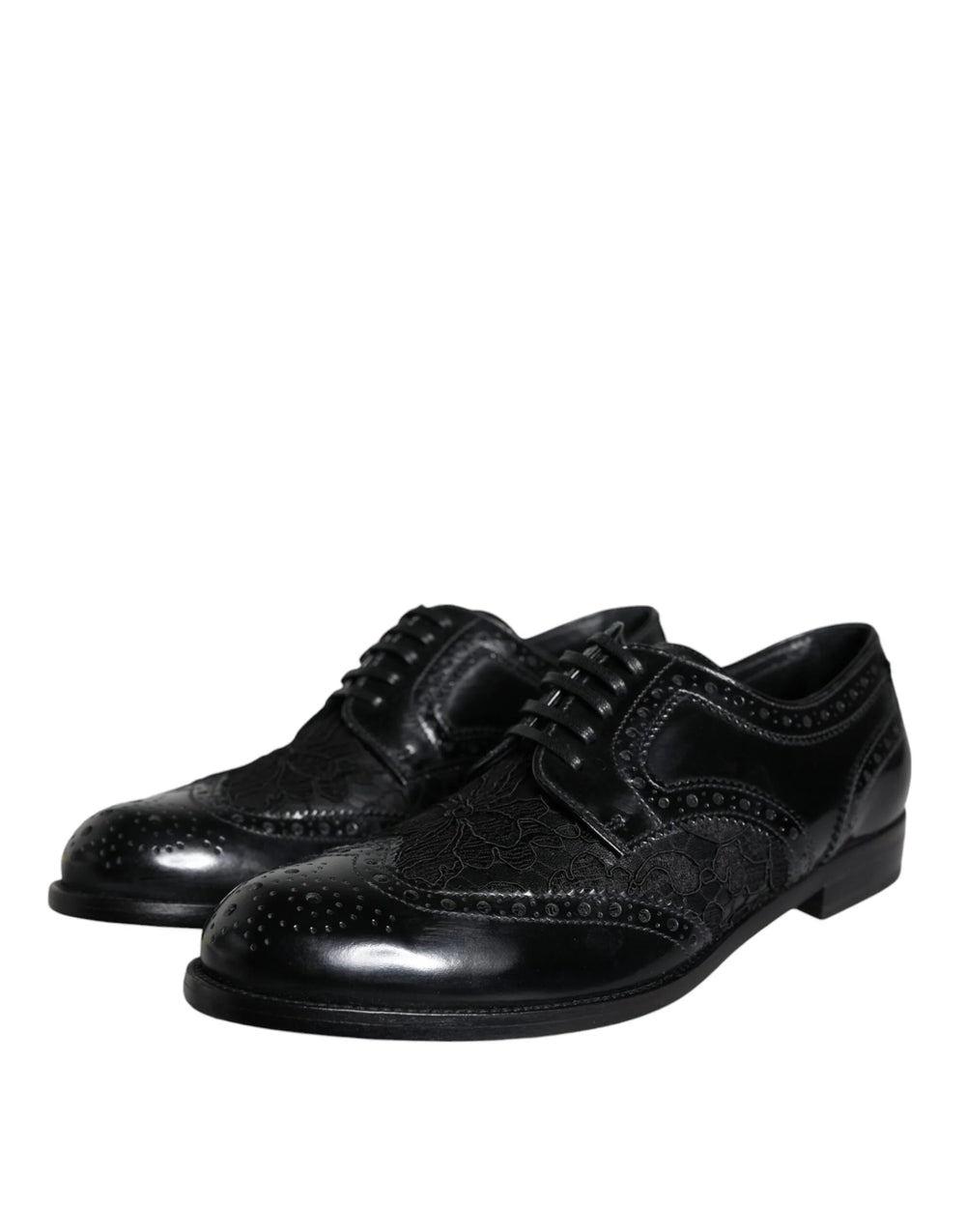 Dolce & Gabbana Black Leather Floral Lace Dress Formal Shoes - Flats