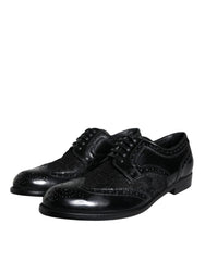 Dolce & Gabbana Black Leather Floral Lace Dress Formal Shoes - Flats