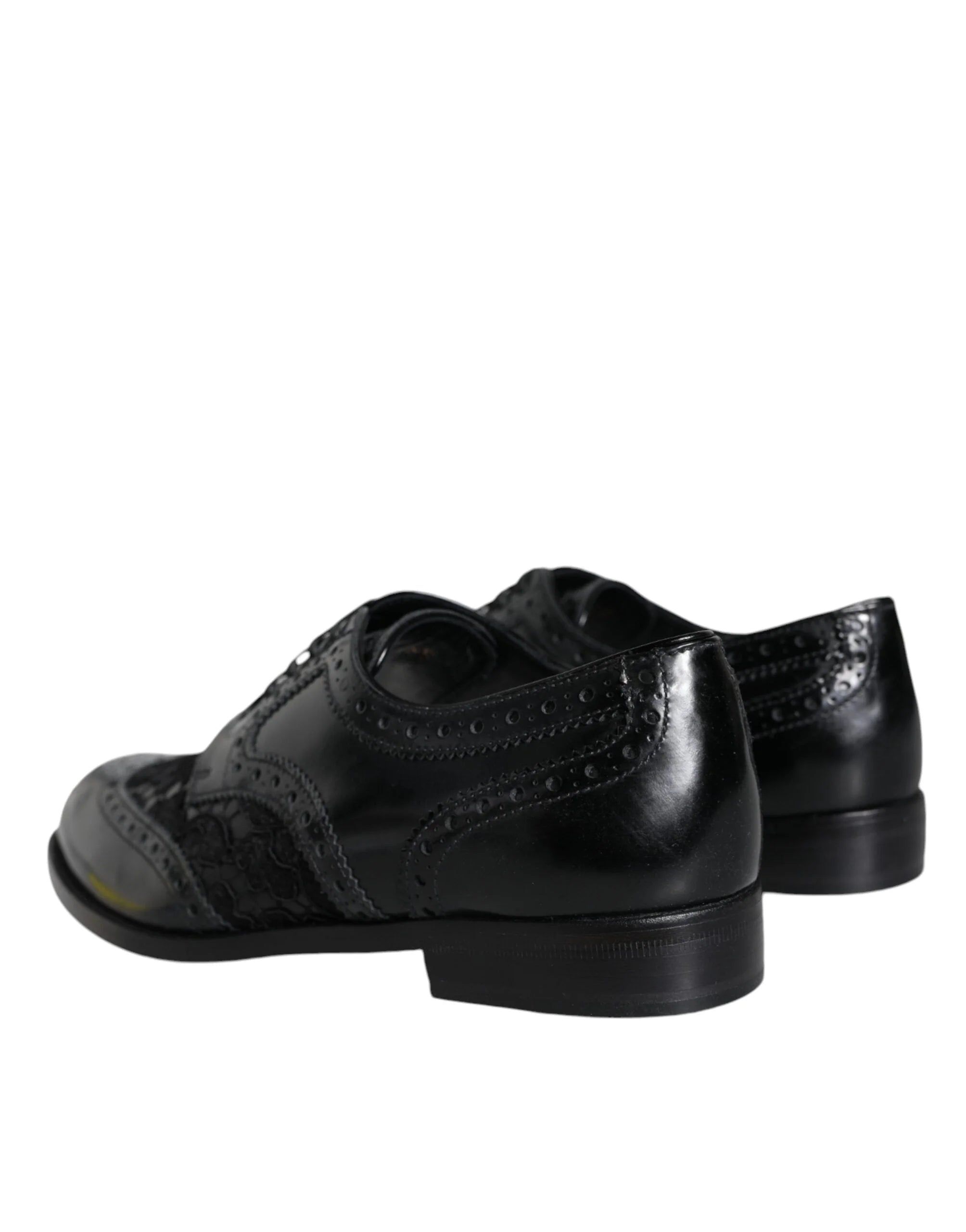 Dolce & Gabbana Black Leather Floral Lace Dress Formal Shoes - Flats