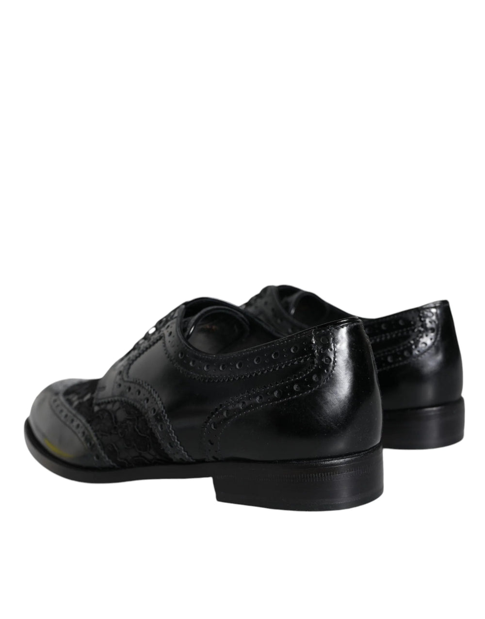 Dolce & Gabbana Black Leather Floral Lace Dress Formal Shoes - Flats