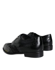 Dolce & Gabbana Black Leather Floral Lace Dress Formal Shoes - Flats