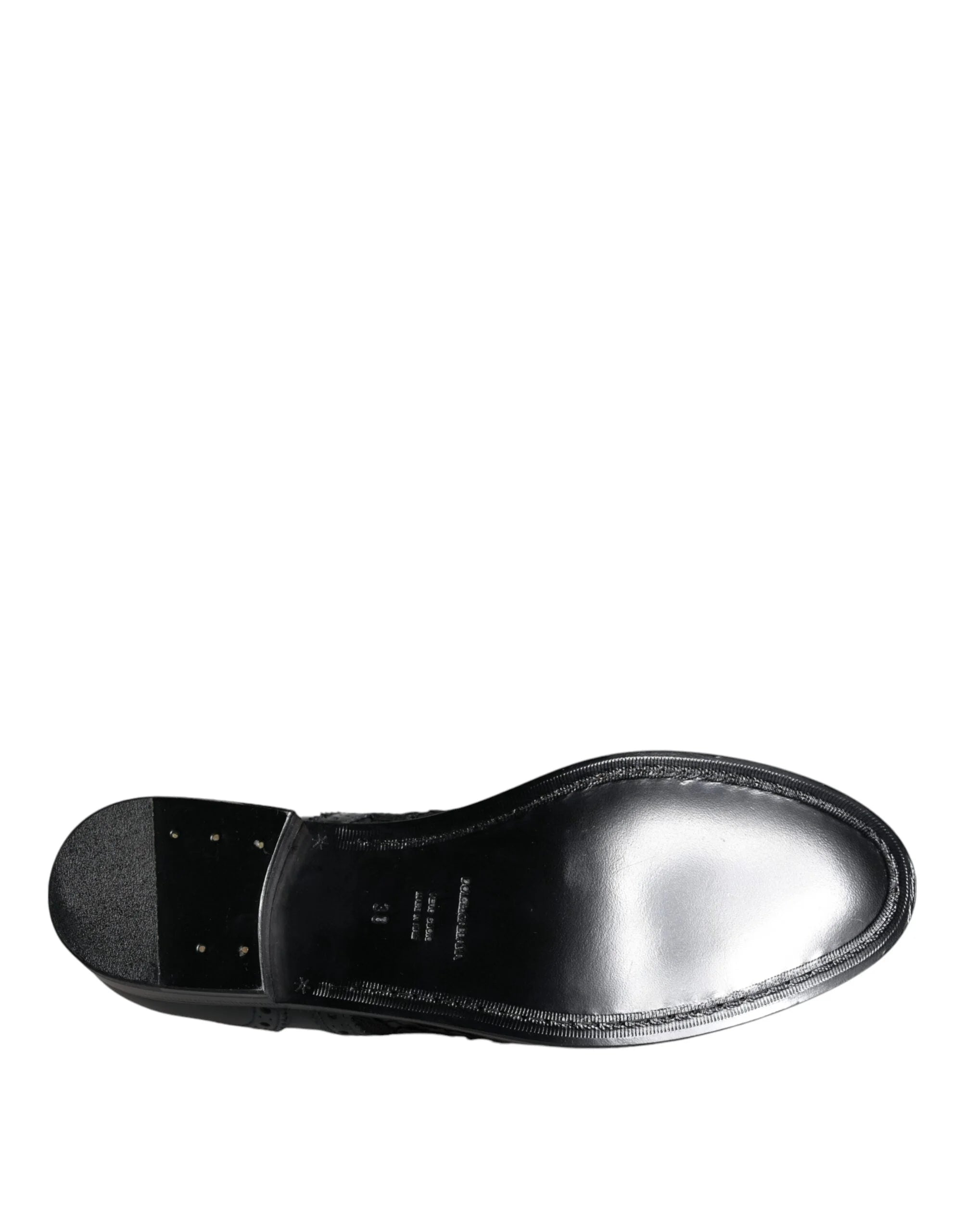 Dolce & Gabbana Black Leather Floral Lace Dress Formal Shoes - Flats