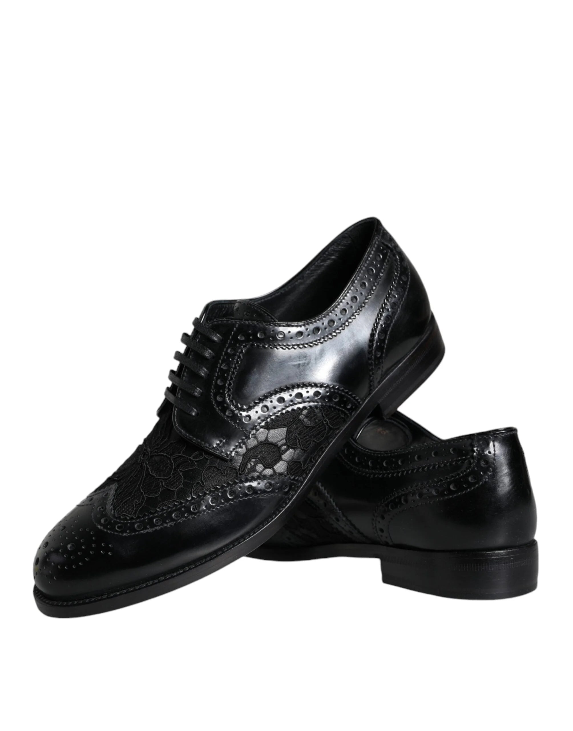 Dolce & Gabbana Black Leather Floral Lace Dress Formal Shoes - Flats