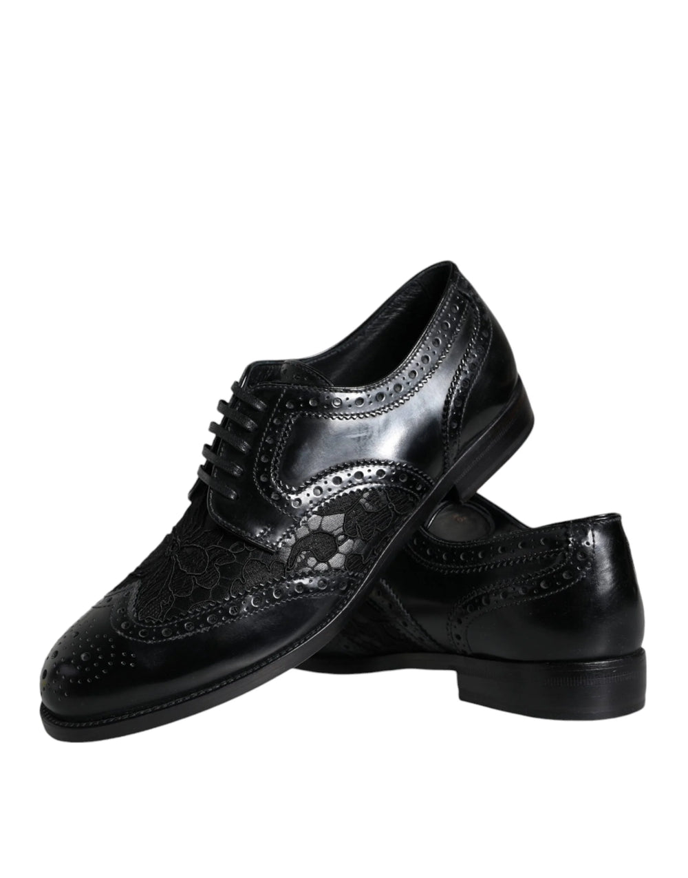 Dolce & Gabbana Black Leather Floral Lace Dress Formal Shoes - Flats