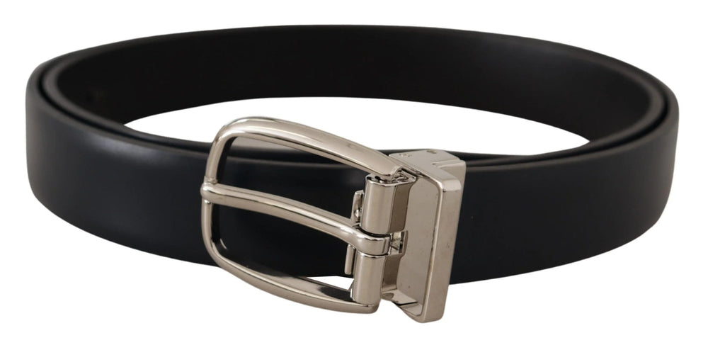 Dolce & Gabbana Black Leather Formal Silver Metal Buckle Belt - 95 cm / 38 Inches - Belts