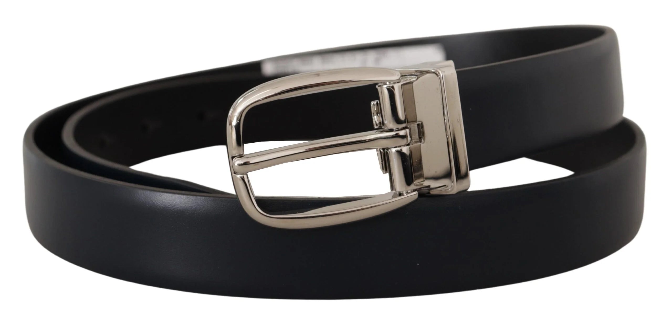 Dolce & Gabbana Black Leather Formal Silver Metal Buckle Belt - 95 cm / 38 Inches - Belts