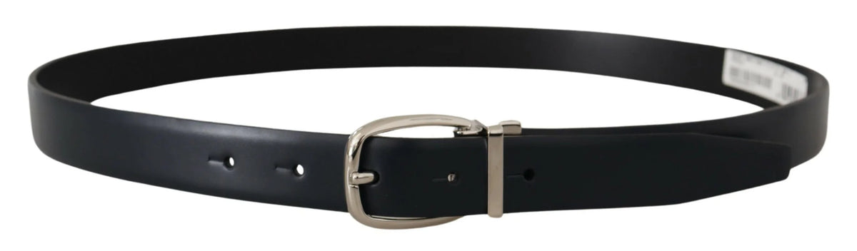 Dolce & Gabbana Black Leather Formal Silver Metal Buckle Belt - 95 cm / 38 Inches - Belts