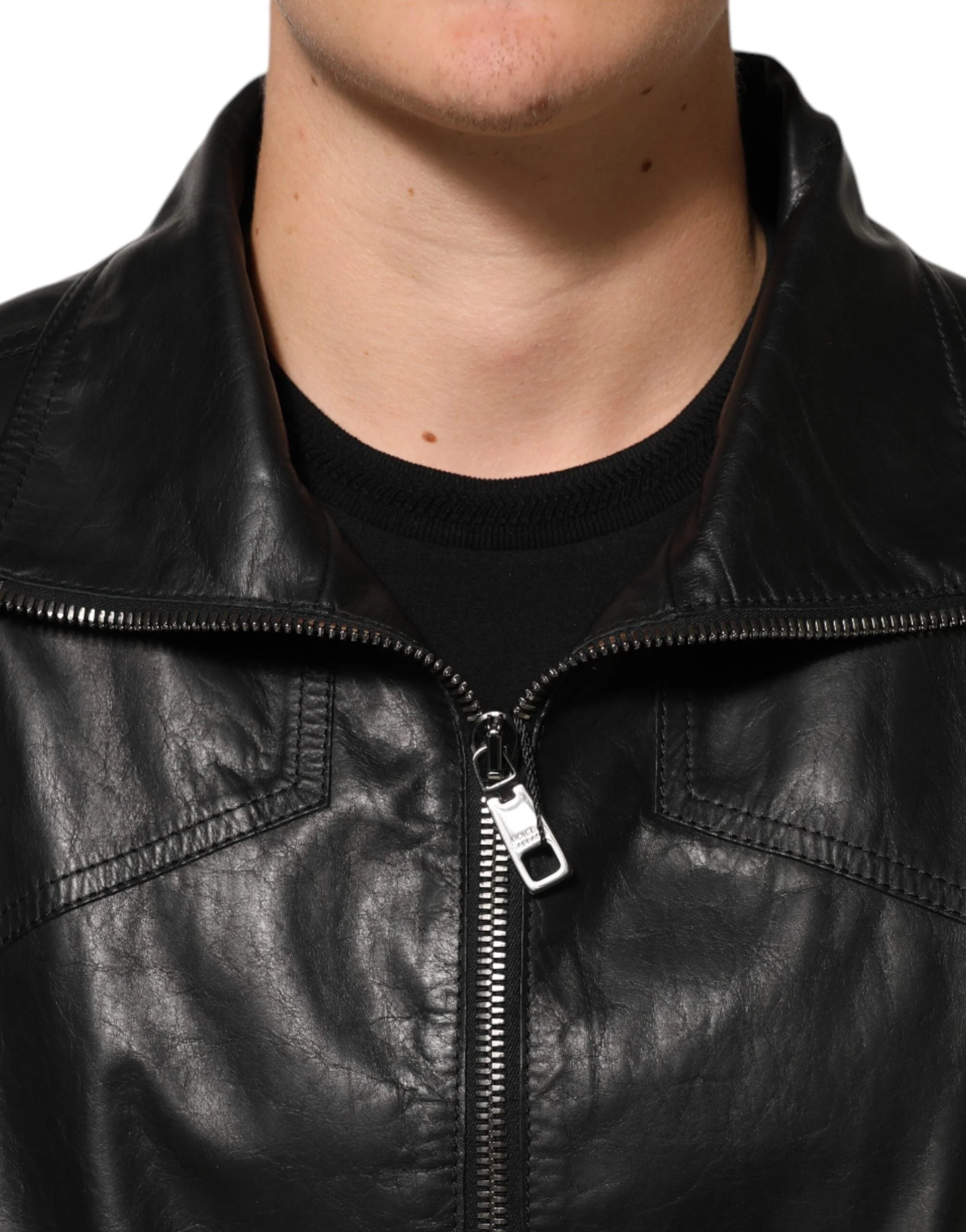 Dolce & Gabbana Black Leather Full Zip Biker Blouson Jacket - IT56 | XXL - Coats & Jackets